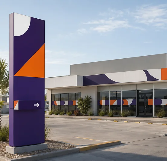 Tótem publicitario y gráficos exteriores instalados por RC Print
